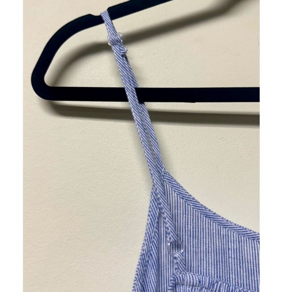 BEACH LUNCH LOUNGE Blue & White Pinstriped Linen Blend Tiered Midi Dress, Sz XXL - Picture 7 of 11